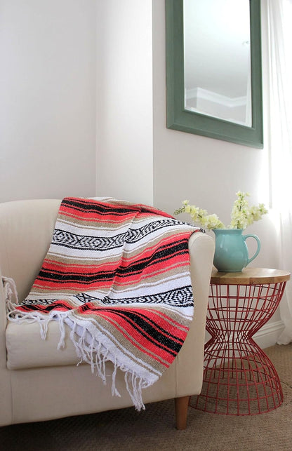 Del Mex Classic Mexican Blanket, Large Authentic Woven Falsa Throw (70"x50"), Artisan Southwest Décor for Beach, Yoga, Outdoors (Lavender)