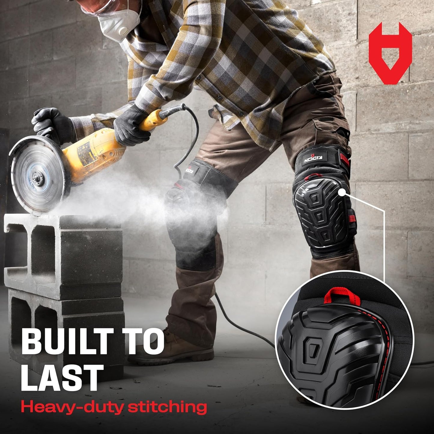 NoCry Professional Work Knee Pads for Men Construction with Ankle Support and Heavy Duty Anti-Slip Cap — Foam Cushion and Extra Thick Gel Padding — Reinforced Thigh & Shin Straps