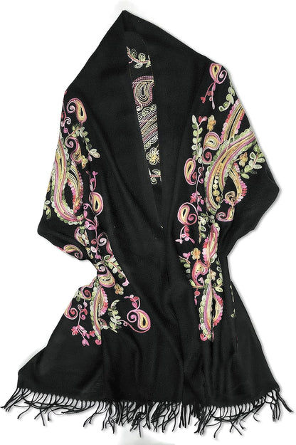 Urban CoCo Women's Embroidered Oversize Tassel Shawl Scarf Wraps for Women