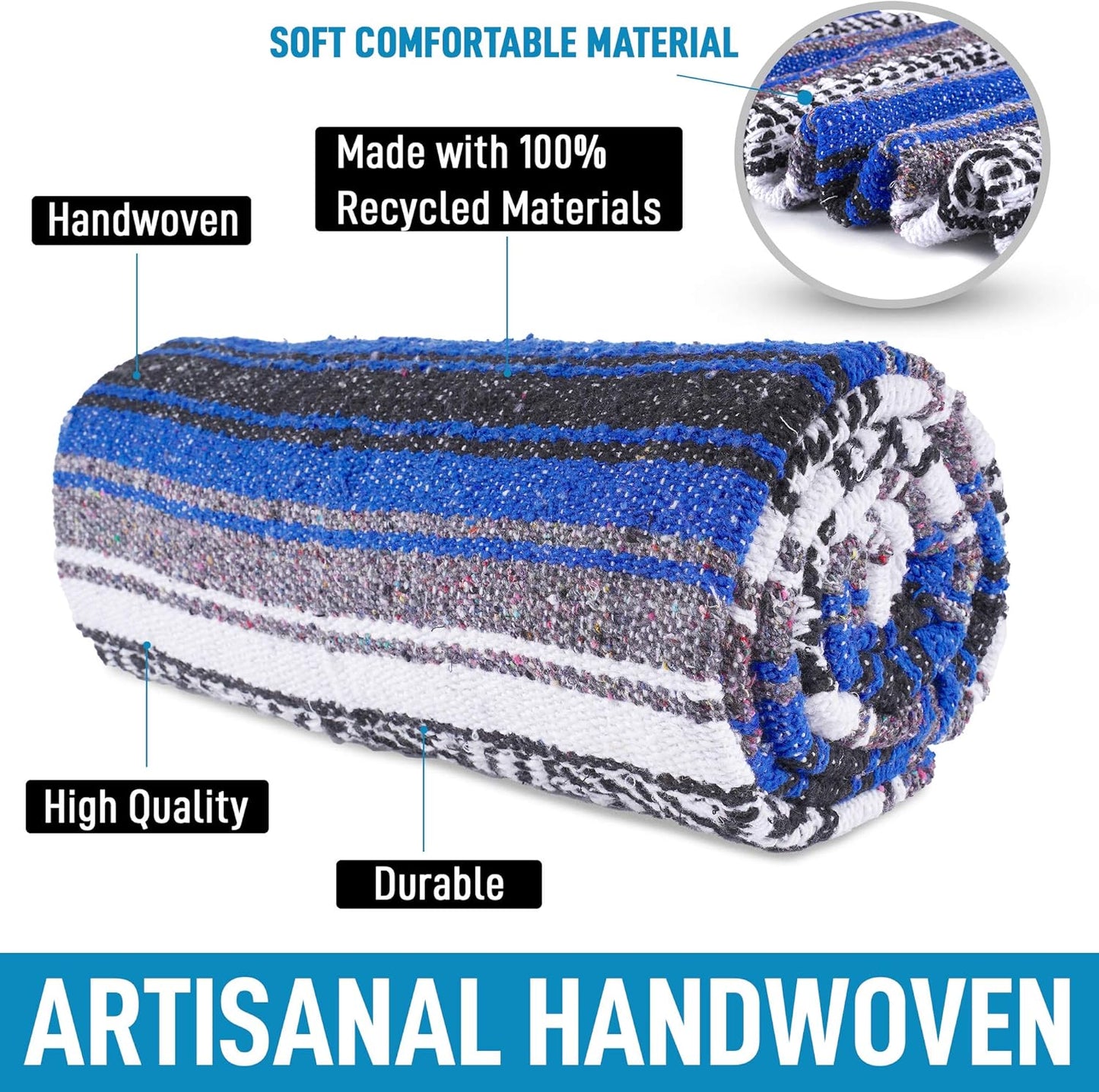 Hydration Nation Authentic Large Handwoven Mexican Blanket - Soft Yoga - Durable Serape - Lightweight Falsa, Beach, Camping, Picnic, Outdoor 70"x50" - Mandarin