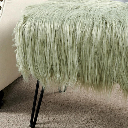 Home Soft Things Green Mongolian Faux Fur Ottoman, Desert Sage, 19'' x 13'' x 17'', Cozy Plush Fluffy Ottoman Foot Rest Stool for Living Room Bedroom Entryway Makeup Bench End of Bed Home Décor