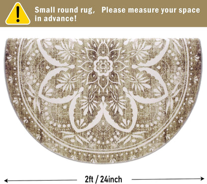 Carvapet 4ft Washable Round Rugs, Modern Abstract Circle Rug, Non Slip Rubber Backing Foldable Low Pile Carpet for Living Room Bedroom, 4ft Red/Orange Rug