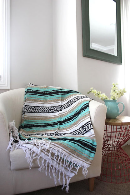 Del Mex Classic Mexican Blanket, Large Authentic Woven Falsa Throw (70"x50"), Artisan Southwest Décor for Beach, Yoga, Outdoors (Lavender)