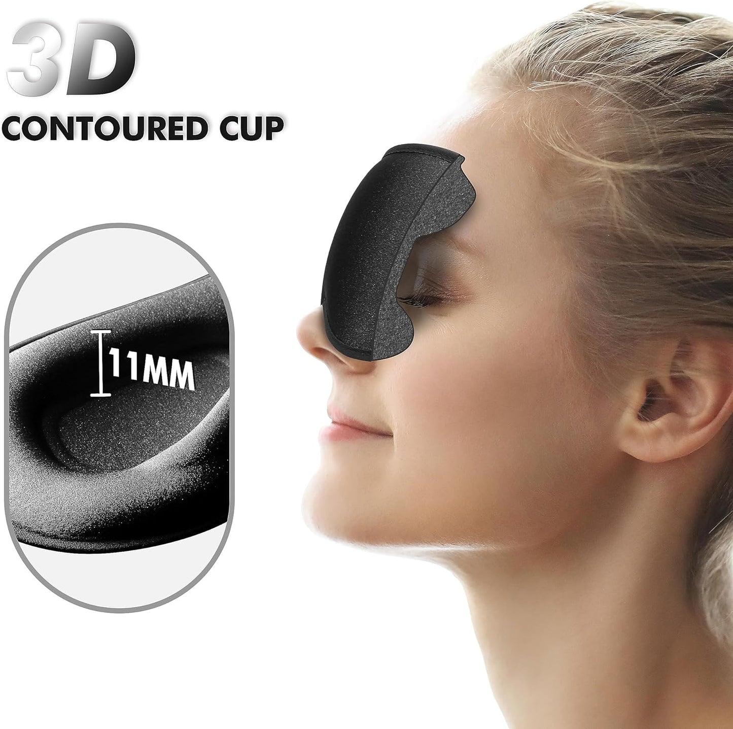 Sleep Eye Mask for Men Women, Sleeping Mask for Side Sleeper, Travel Blackout Night Blindfold Eye Shade Cover with Adjustable Strap (Black)