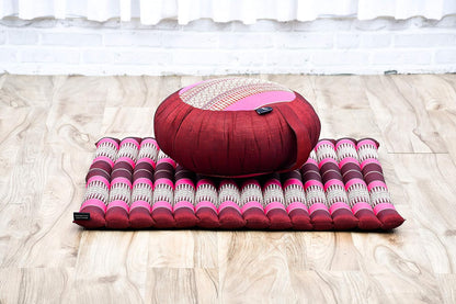 Leewadee Meditation Cushion Set – 1 Round Zafu Meditation Pillow and 1 Square Roll-Up Zabuton Meditation Mat, Pillows Bundle Filled with Kapok