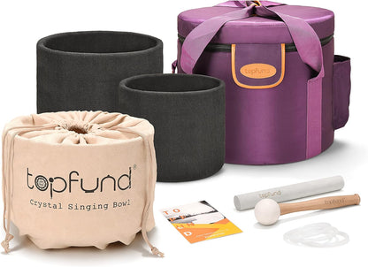 TOPFUND Pink Purple F Note Crystal Singing Bowl Heart Chakra 8 inch with Suede Mallet