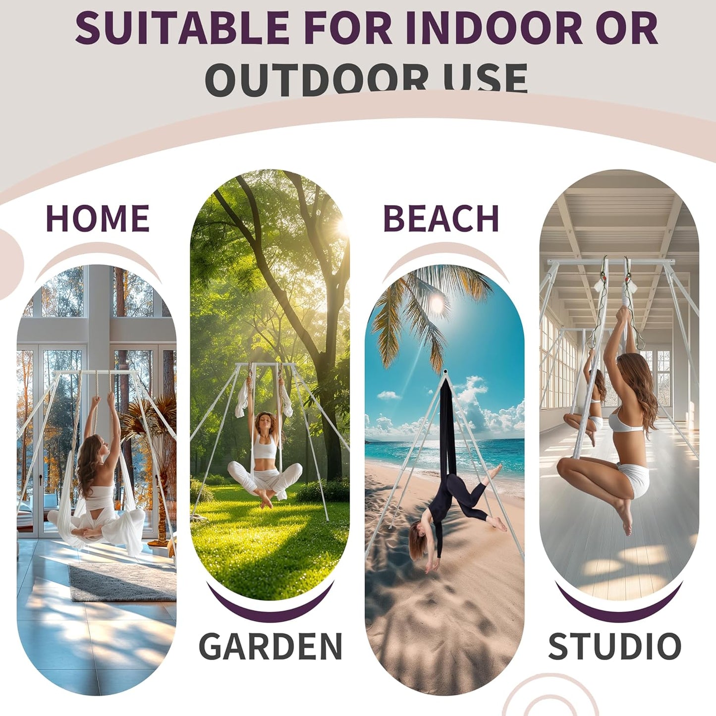 Kojem Aerial Silk Fabric Yoga Swing Kit For Fitness Yoga Inversions Flexibility Core Strength Dance White Nylon Fabric 6.6/13.1 Yards
