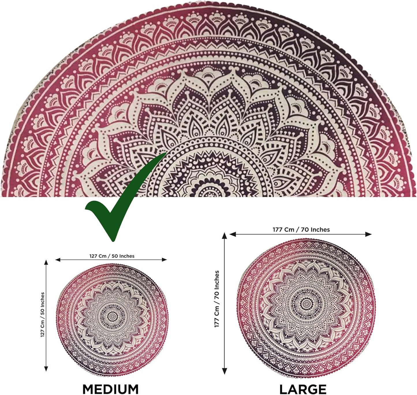 raajsee Purple Round Beach Tapestry Hippie/Boho Beach Blanket Mandala/Indian Cotton Throw - Round Tablecloth/Home Decor/Indie Rug Yoga Mat Meditation Picnic Rugs 127 CM / 50 INCHE Circle