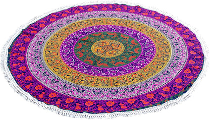 Mandala Round Beach Tapestry Boho Hippie Blanket Bohemian Large Table Cloth Home Decor Yoga Mat Meditation Picnic Rug Throw Hippy Gypsy Tablecloth Roundie (42 Inches, Orange And Blue)