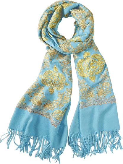 Urban CoCo Women's Embroidered Oversize Tassel Shawl Scarf Wraps for Women