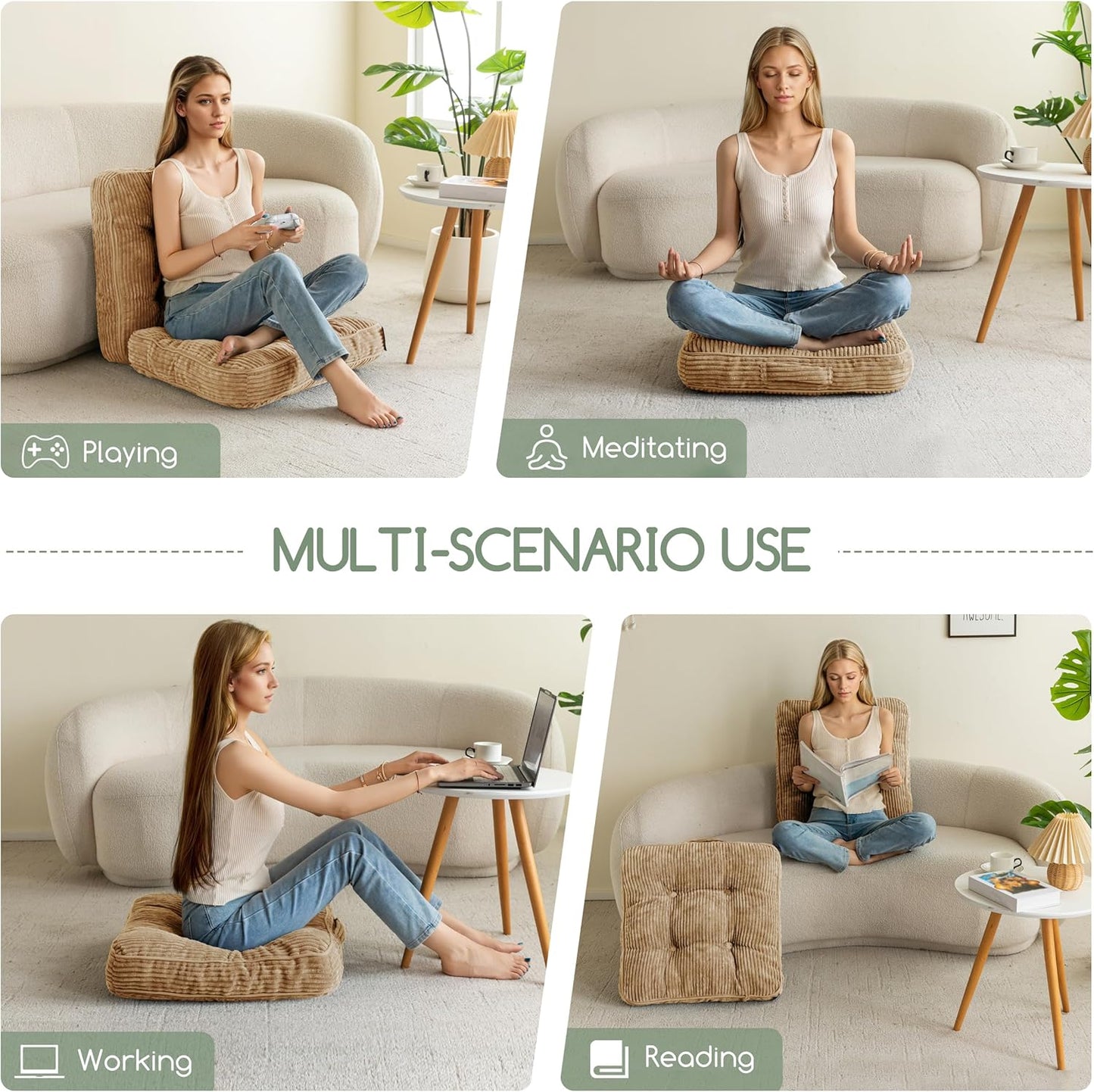 HIGOGOGO Floor Pillow Cushion for Adults, Meditation Cushion Pillow, Large Square Floor Sitting, Tufted Corduroy Cover, for Tatami Living Room or Yoga, 22x22 Inch, Dark Grey