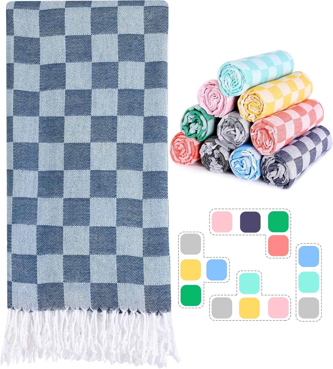 2 Packs Checkered Plaid Yoga Blanket Turkish Towel Extra Large Meditation Supplies Mat Cover Beach Blanket Women Birthday Gift for Mom Wife Sister Girlfriend Mother Adult Friend Husband Son Daughter