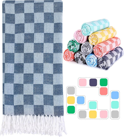 2 Packs Checkered Plaid Yoga Blanket Turkish Towel Extra Large Meditation Supplies Mat Cover Beach Blanket Women Birthday Gift for Mom Wife Sister Girlfriend Mother Adult Friend Husband Son Daughter