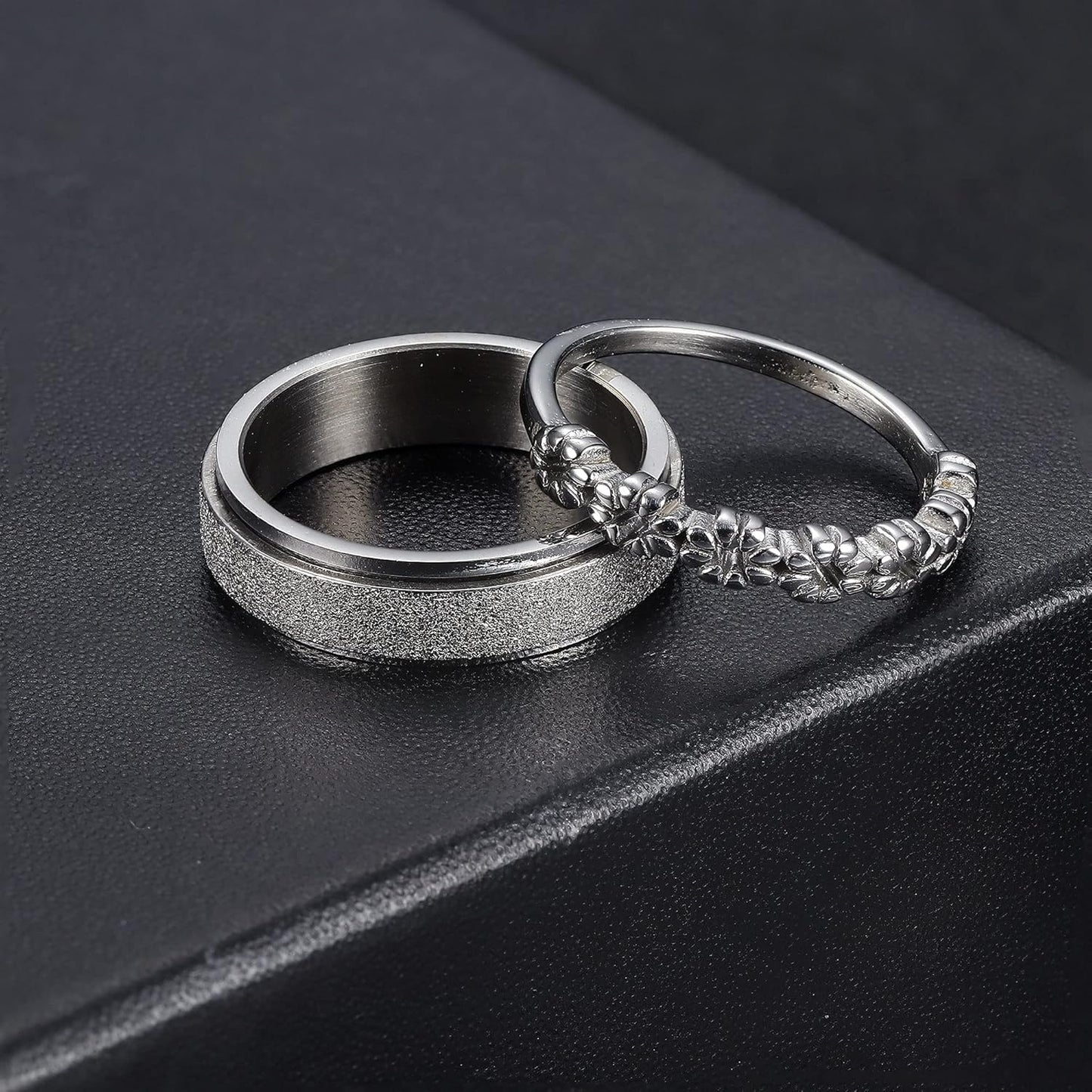 FUNRUN JEWELRY Stainless Steel Fidget Anxiety Ring for Women Men Fidget Spinner Rings Moon Star Celtic Stress Relieving Spinning Ring Wedding Band Rings Set,4-6Pcs