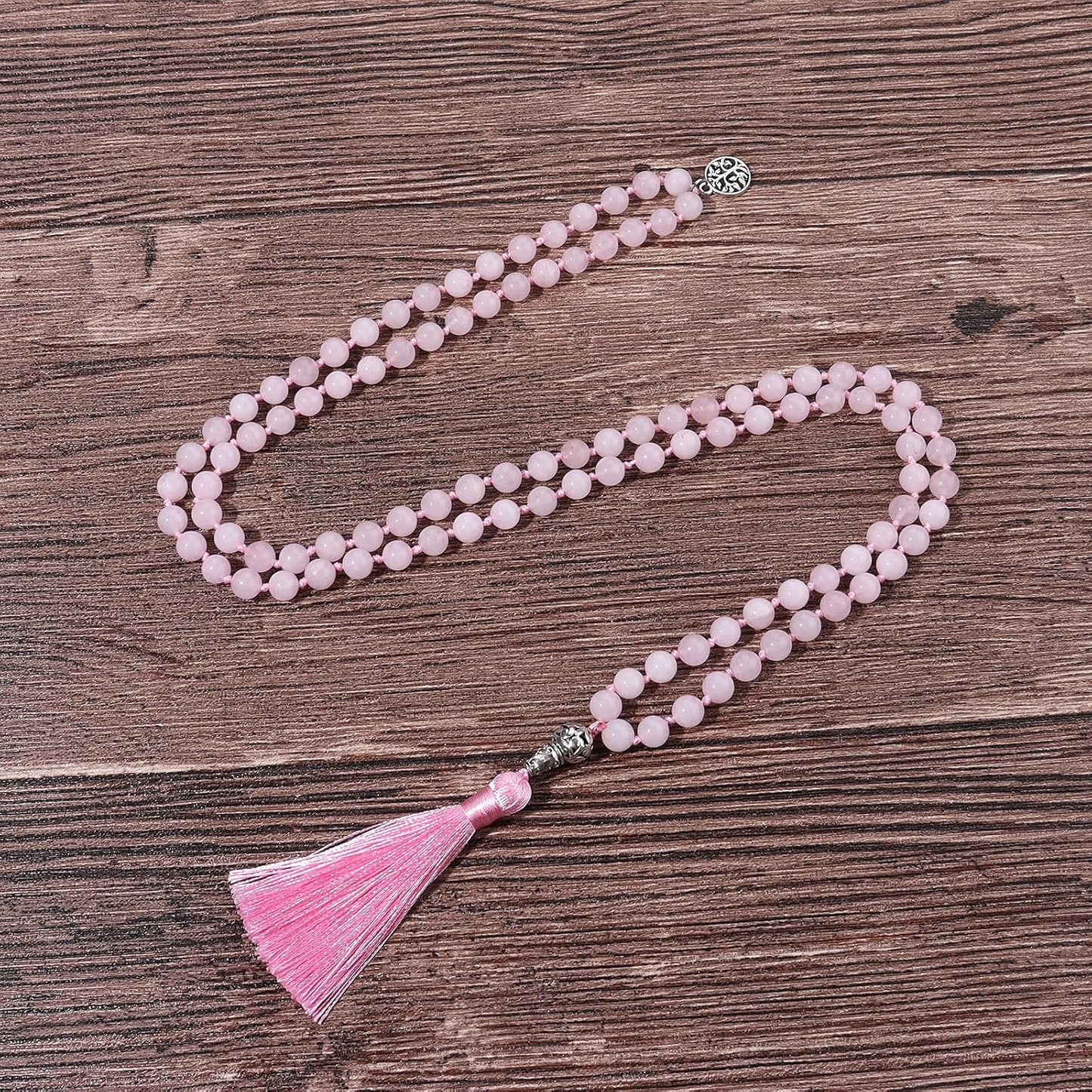 108 Mala Beads Necklace Semi-Precious Gem Stones Meditation Necklace 108 Hand Knotted Japa Mala Beaded Tassel Necklace with Tree of Life Pendant
