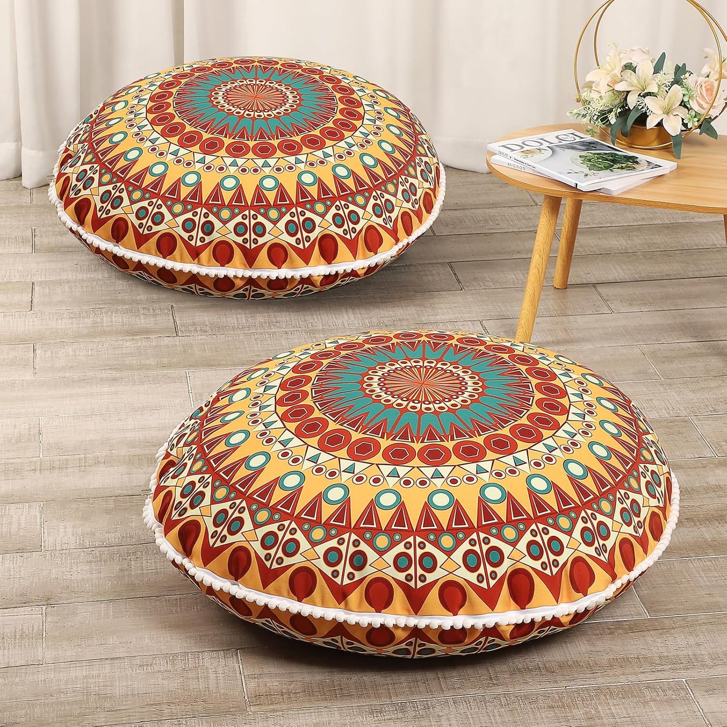 LOVMOC 32 Inch Round Floor Pillow for Adults, Large Thick Memory Foam Boho Mandala Meditation Floor Seating Cushion, Machine Washable for Living Room Outdoor Yoga Floor Sitting, Navy Blue