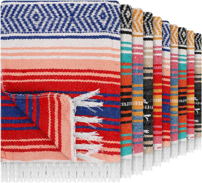 Haull 10 Pcs Large Mexican Blankets Bulk 51" x 71" Mexican Serape Blankets Yoga Authentic Throw Colorful Striped Falsa with Fringed for Outdoor Car Travel Camping Beach Picnic Patio Mat Towel