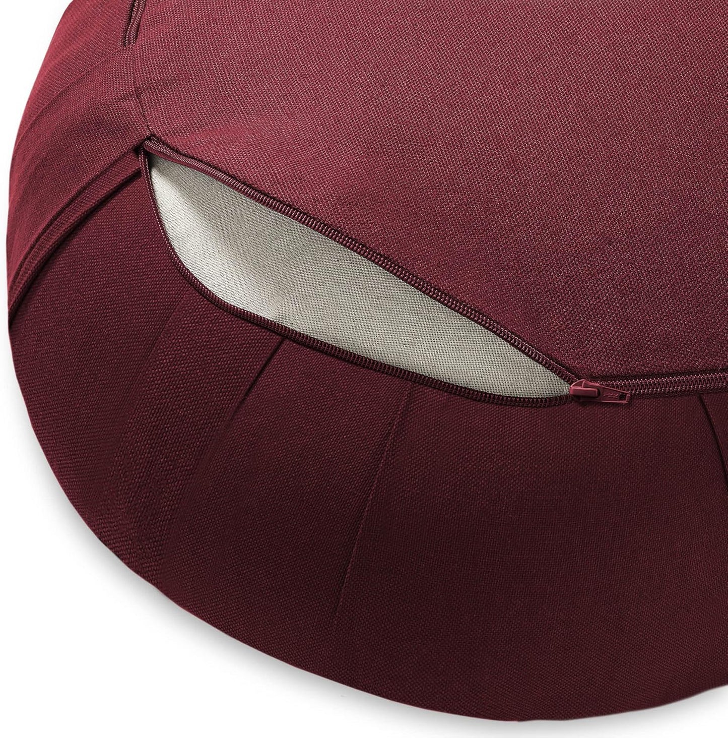 Zafu Meditation Cushion, 15" Round Buckwheat Yoga Pillow with Organic Cotton Cover - Burgundy