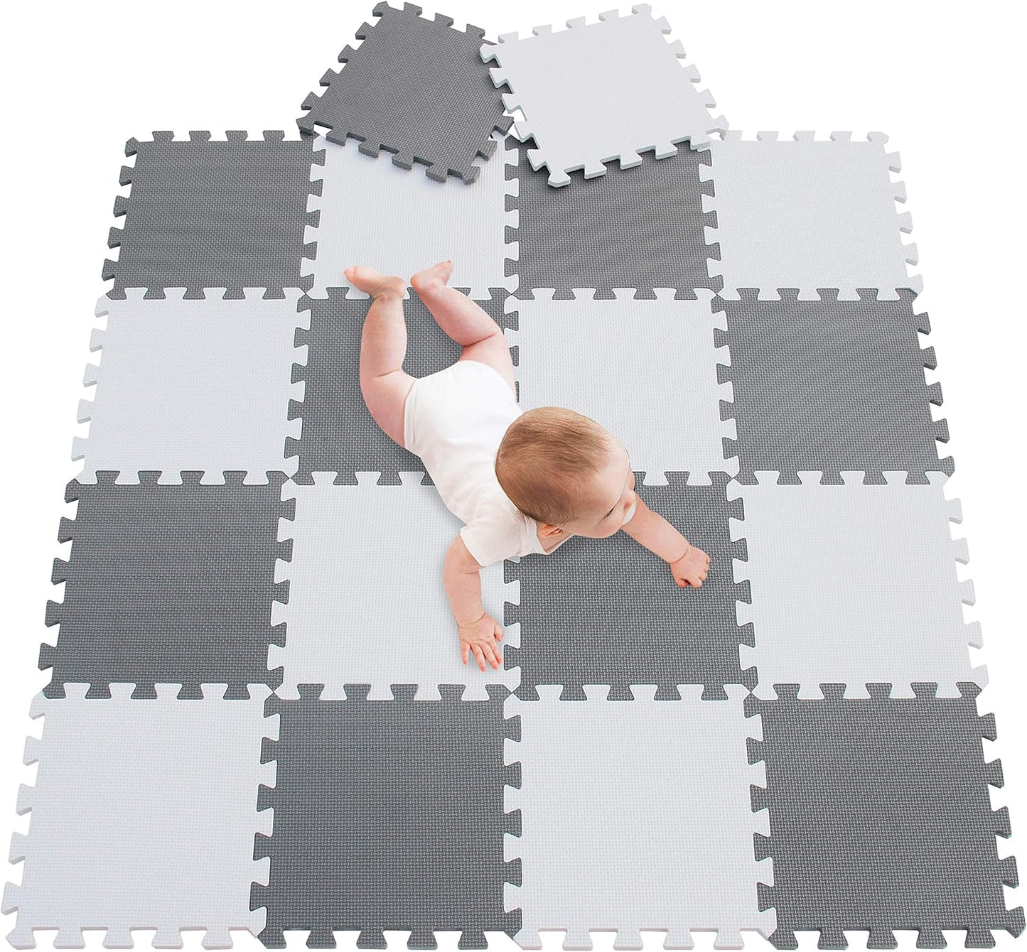 meiqicool Foam Play Mat Thick Soft EVA Interlocking Foam Floor Mats Children Yoga Exercise Multi Jigsaw Puzzle Blocking Board Kids Playmats Play Grey 18 Piece L