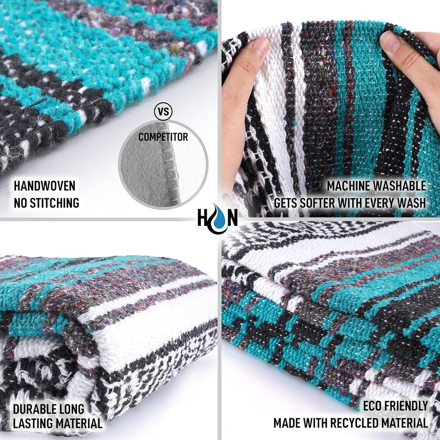 Hydration Nation Authentic Large Handwoven Mexican Blanket - Soft Yoga - Durable Serape - Lightweight Falsa, Beach, Camping, Picnic, Outdoor 70"x50" - Mandarin