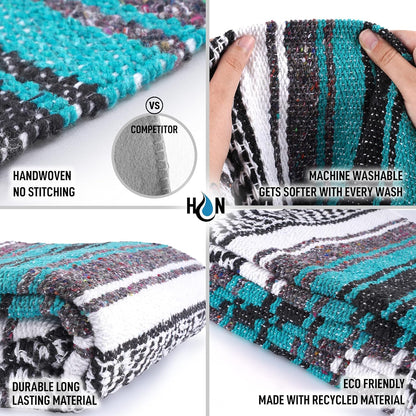 Hydration Nation Authentic Large Handwoven Mexican Blanket - Soft Yoga - Durable Serape - Lightweight Falsa, Beach, Camping, Picnic, Outdoor 70"x50" - Mandarin