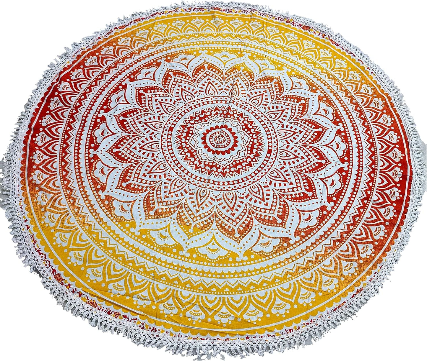 Mandala Round Beach Tapestry Boho Hippie Blanket Bohemian Large Table Cloth Home Decor Yoga Mat Meditation Picnic Rug Throw Hippy Gypsy Tablecloth Roundie (42 Inches, Orange And Blue)