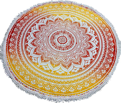 Mandala Round Beach Tapestry Boho Hippie Blanket Bohemian Large Table Cloth Home Decor Yoga Mat Meditation Picnic Rug Throw Hippy Gypsy Tablecloth Roundie (42 Inches, Orange And Blue)