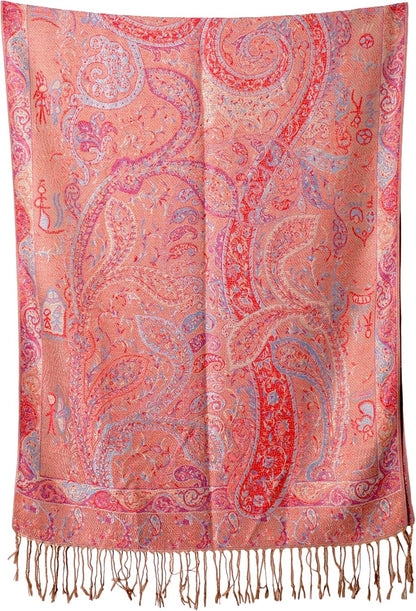 Achillea Reversible Paisley Pashmina Rave Scarf – Exotic Indian Shawls and Wraps for Evening Dresses, Festivals, All Seasons - Colors B