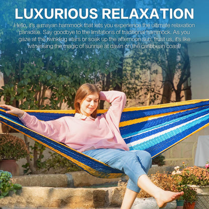 PNAEUT Handwoven Mayan Hammocks, Double Rope Hammock for Outdoor Outside & Indoor, Thick Soft 600 lbs Capacity Heavy-Duty, Includes Tree Straps, Carabiners & Carrying Bag (Nature, X-Large)