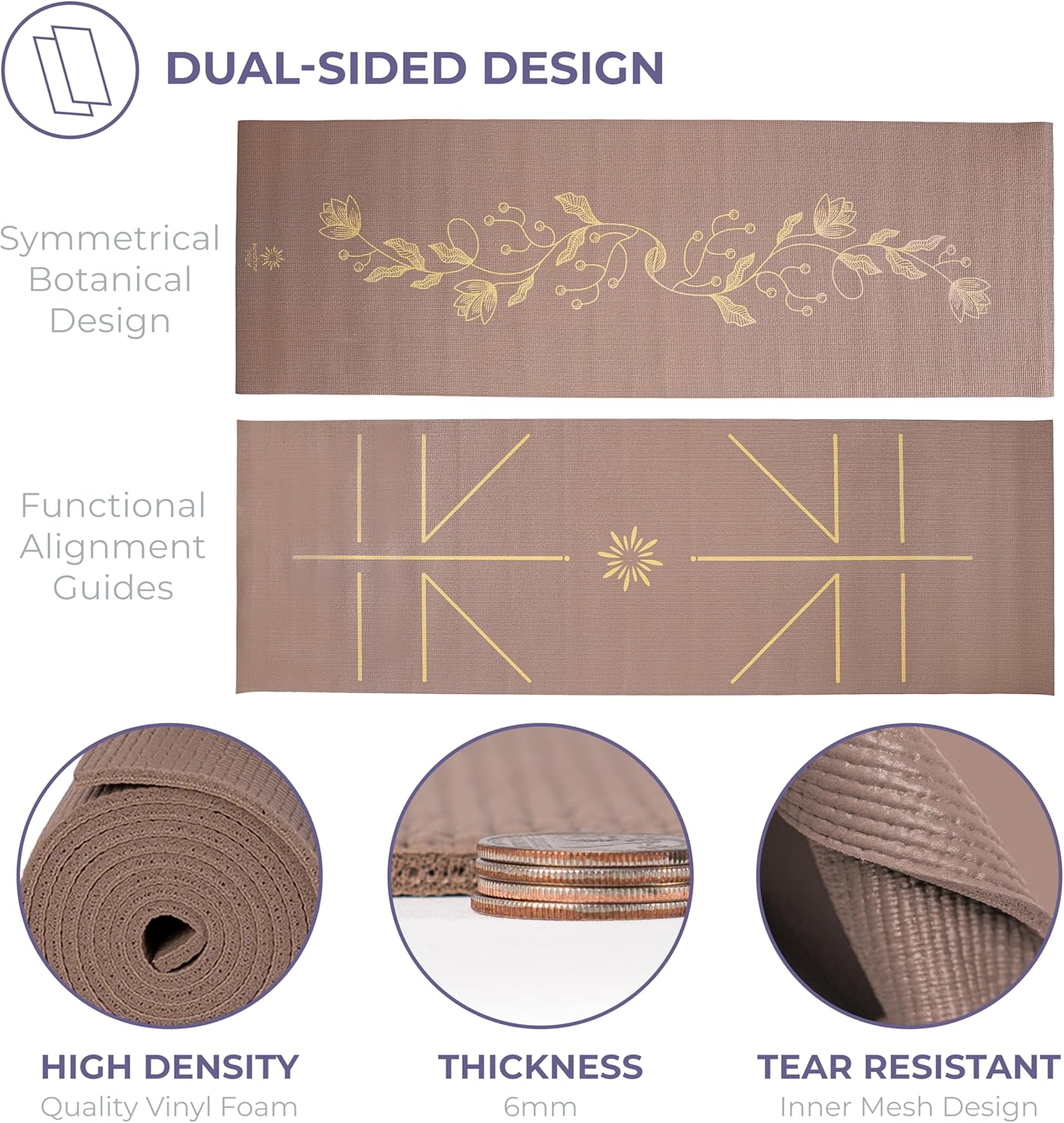 Ascend Yoga Mat - Premium 6mm Thick, 72" x 24", Solid or Reversible Print, Non Slip, Tear Resistant, Workout Mats for Pilates, Home, Studio, Fitness, Gym, Training, Floor Stretching