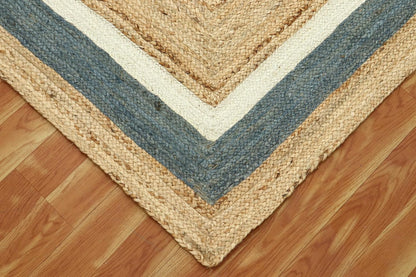 Scalloped Edge Kilim Rug 3' Square Rug Beige & Multicolor Cape Cod Design Carpet Thick 0.27 inches Hand Braided Jute Flatweave Indoor Outdoor Use Rugs for Bedroom, Kitche, Yoga Mat