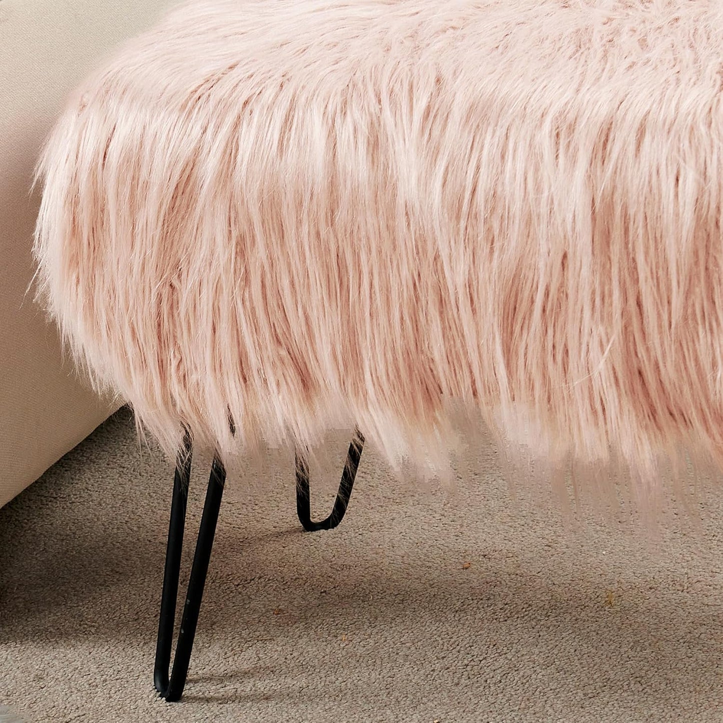 Home Soft Things Green Mongolian Faux Fur Ottoman, Desert Sage, 19'' x 13'' x 17'', Cozy Plush Fluffy Ottoman Foot Rest Stool for Living Room Bedroom Entryway Makeup Bench End of Bed Home Décor