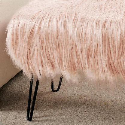 Home Soft Things Green Mongolian Faux Fur Ottoman, Desert Sage, 19'' x 13'' x 17'', Cozy Plush Fluffy Ottoman Foot Rest Stool for Living Room Bedroom Entryway Makeup Bench End of Bed Home Décor