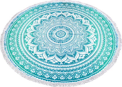 Mandala Round Beach Tapestry Boho Hippie Blanket Bohemian Large Table Cloth Home Decor Yoga Mat Meditation Picnic Rug Throw Hippy Gypsy Tablecloth Roundie (42 Inches, Orange And Blue)