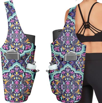 Yoga Bag for Women, Large Yoga Mat Bag Tote Carrier with Wet Dry Pocket, Water Bottle Holder & Adjustable Strap, Fits 1/2" Thick Yoga Mat for Gym, Pilates, Travel, Work