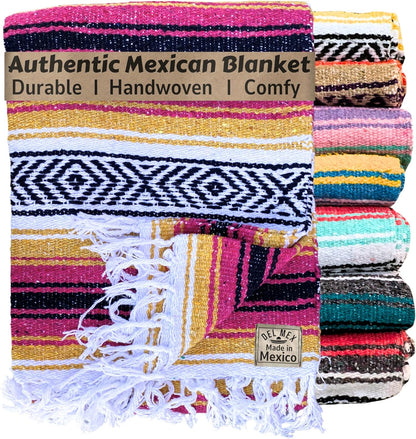 Del Mex Classic Mexican Blanket, Large Authentic Woven Falsa Throw (70"x50"), Artisan Southwest Décor for Beach, Yoga, Outdoors (Lavender)