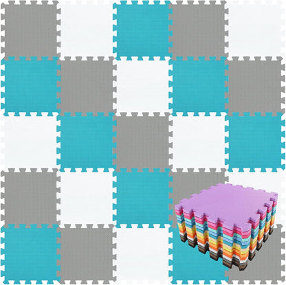 qqpp EVA Rubber 18 Tiles Interlocking Puzzle Foam Floor Mats - Baby Play Mat for Playing | Exercise Mat for Home Workout. White, Pink, Gray. QC-ACLb18N