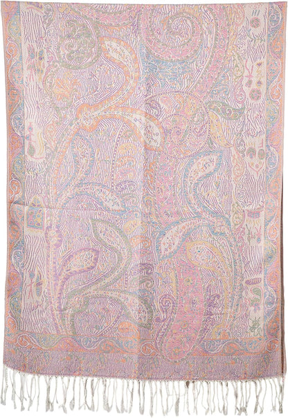 Achillea Reversible Paisley Pashmina Rave Scarf – Exotic Indian Shawls and Wraps for Evening Dresses, Festivals, All Seasons - Colors A