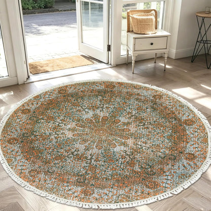 Boho Rug 5Ft Round Bedroom Carpet Circle Nonslip Farmhouse Area Rug Rustic Mandala Floor Mat for Living Room Locker Room Tassel Yoga Throw Rugs Washable Doormat, Purple