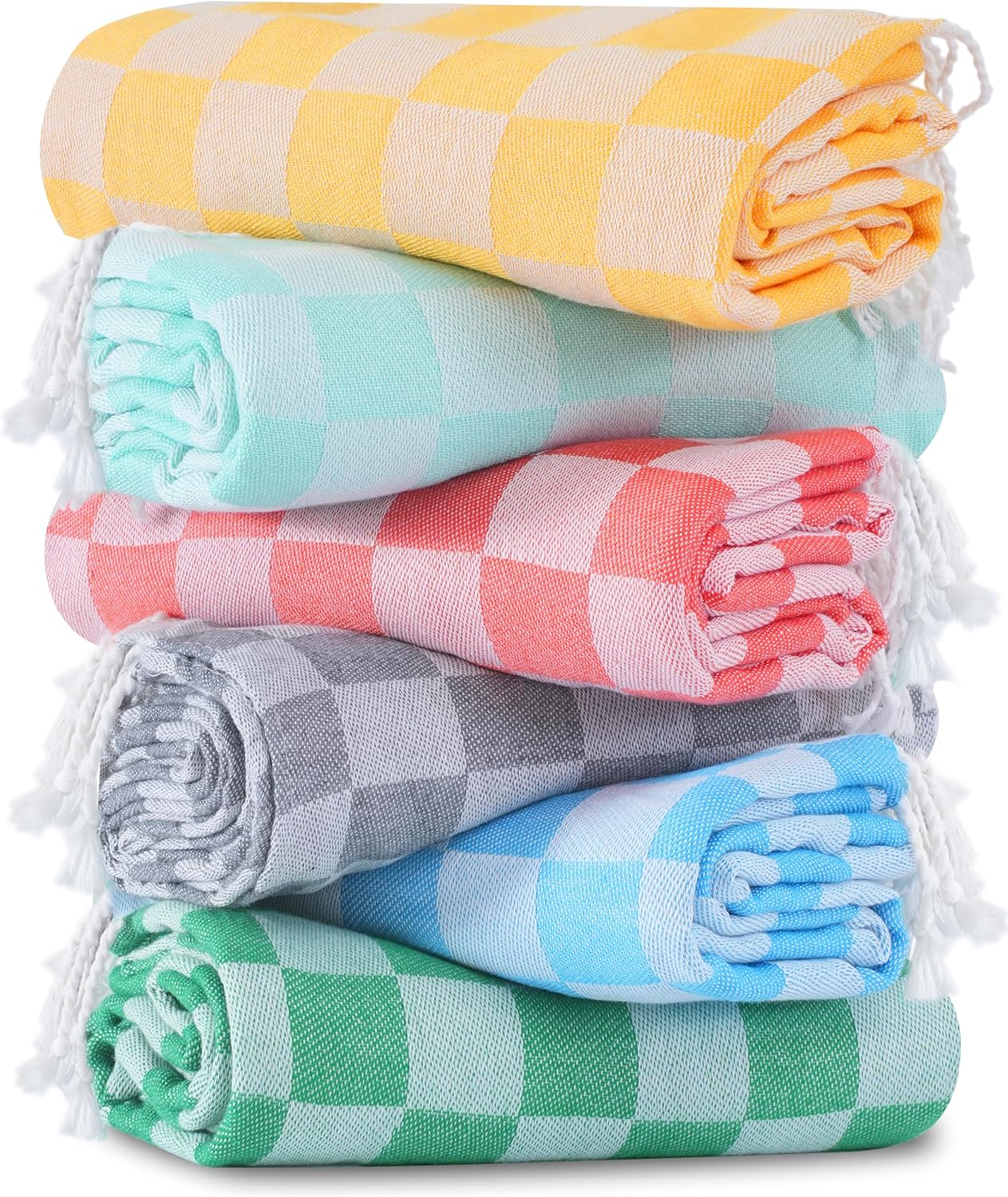 2 Packs Checkered Plaid Yoga Blanket Turkish Towel Extra Large Meditation Supplies Mat Cover Beach Blanket Women Birthday Gift for Mom Wife Sister Girlfriend Mother Adult Friend Husband Son Daughter