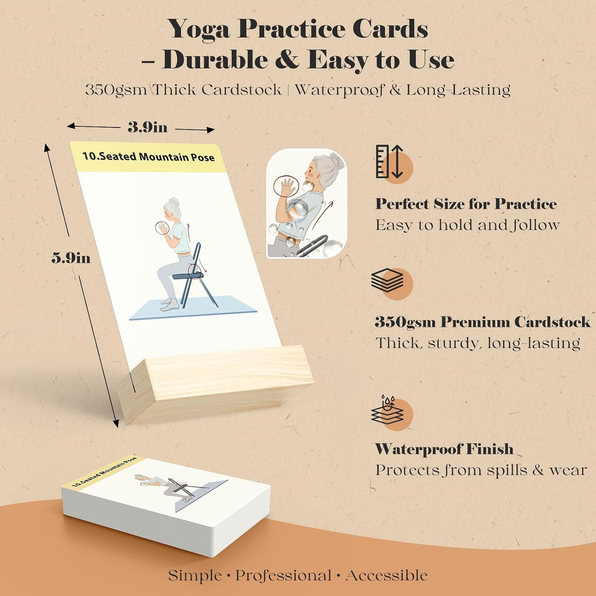 Chair Yoga Cards with Solid Wood Stand for Seniors & Older Adults | 50 Large Print Exercises with 5 Guided Routines | The Perfect Chair Yoga Gift for Balance, Strength & Flexibility