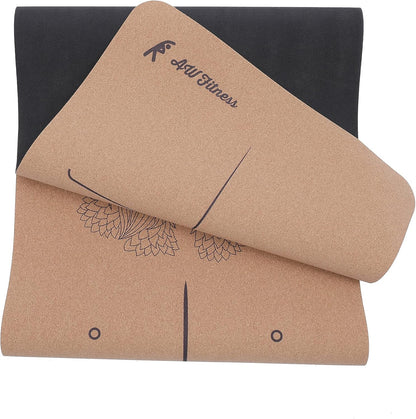 AW Fitness Premium Cork Yoga Mat | Extra Thick, Long | Natural Cork & Non-Toxic Rubber | Best for Yoga, Pilates, Exercise | Mandala Meditation Design with Markers (72-Inch x 24-Inch x 5mm Thick)