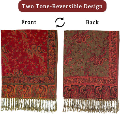 Ciormis Two Tone Silky Paisley Pashmina Shawl Scarf,Soft Women's Rave Jacquard Pashminas Wrap Scarves