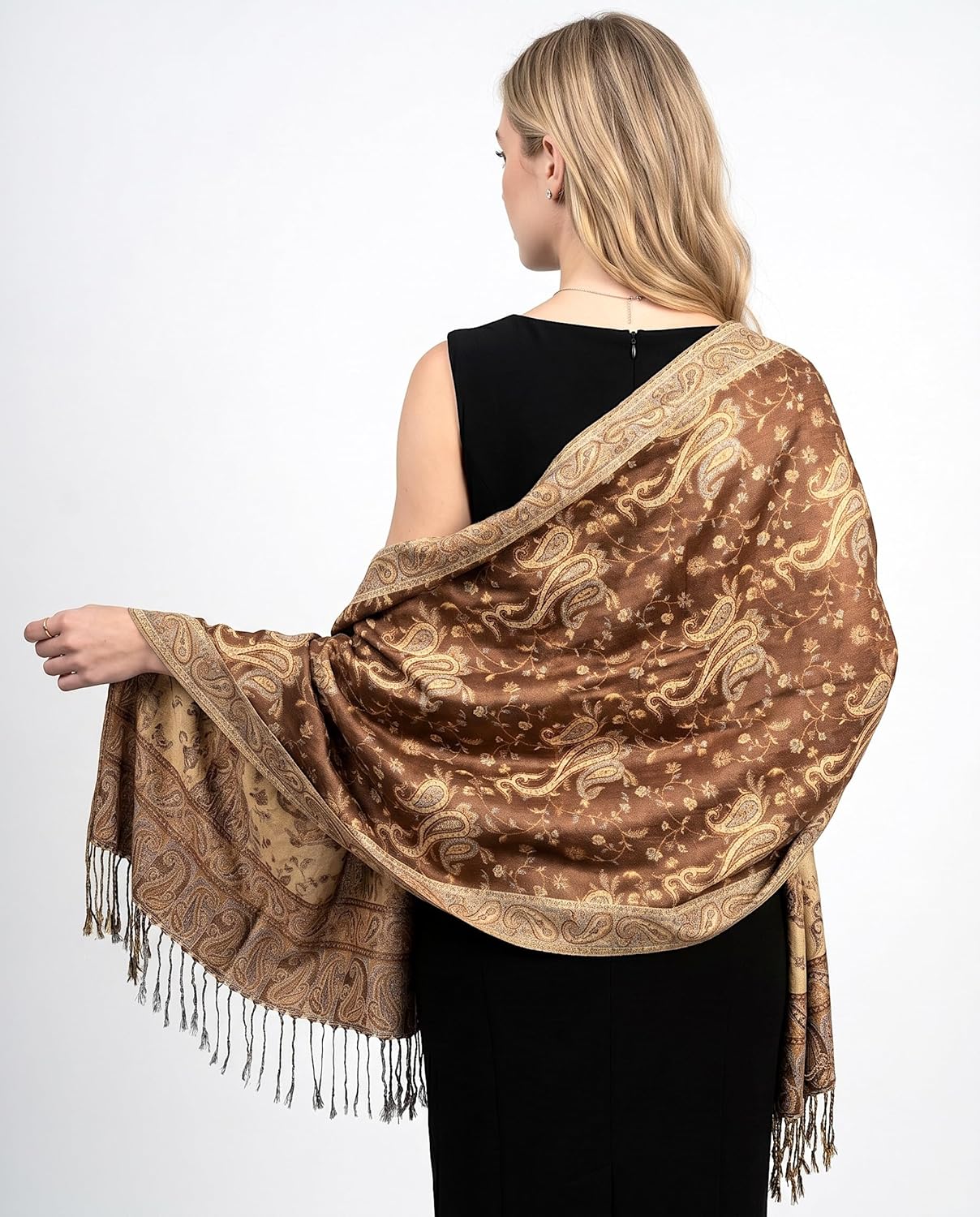 Achillea Reversible Paisley Pashmina Rave Scarf – Exotic Indian Shawls and Wraps for Evening Dresses, Festivals, All Seasons - Colors B