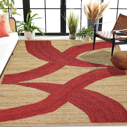 Premium Quality Jute Rug 4x6 Feet Area Rug Natural Fiber Jute Rugs Thick 0.27" Black Abstract Pattern Geometric Rugs for Kids Room, Living Room, Yoga Mat, Indoor Outdoor Carpet - Colors B