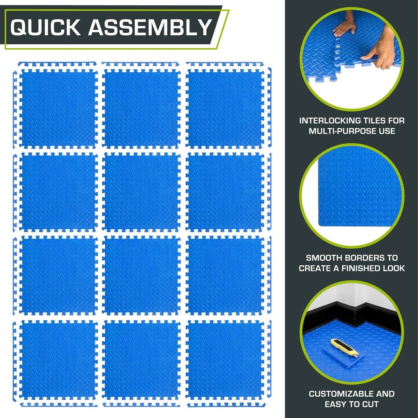 ProsourceFit Exercise Puzzle Mat ½-inch, EVA Interlocking Foam Floor Tiles for Home Gym, Workout Equipment, Kids Play Areas, Black, 24 SQ FT - 6 Tiles