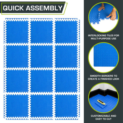 ProsourceFit Exercise Puzzle Mat ½-inch, EVA Interlocking Foam Floor Tiles for Home Gym, Workout Equipment, Kids Play Areas, Black, 24 SQ FT - 6 Tiles