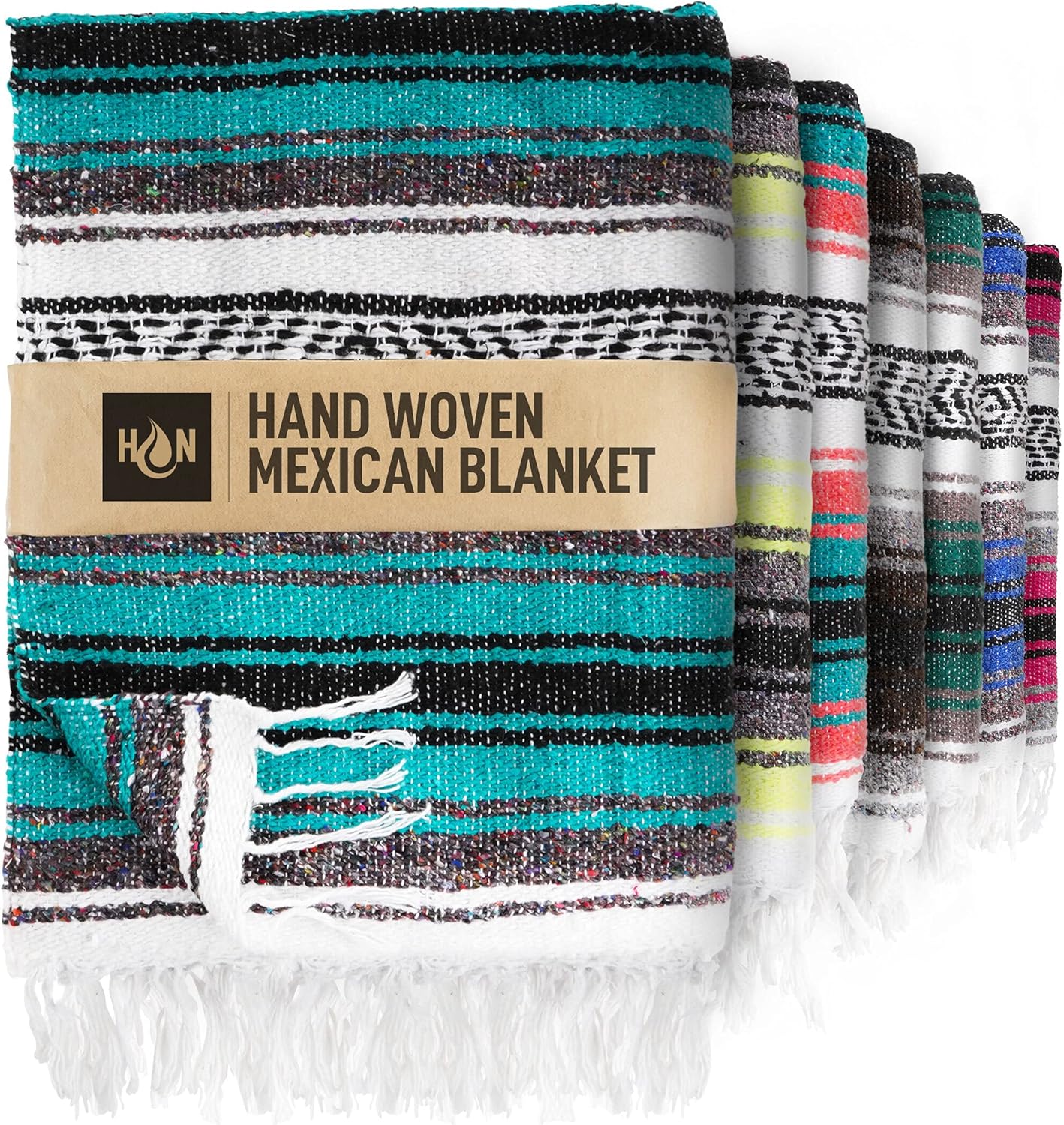 Hydration Nation Authentic Large Handwoven Mexican Blanket - Soft Yoga - Durable Serape - Lightweight Falsa, Beach, Camping, Picnic, Outdoor 70"x50" - Mandarin