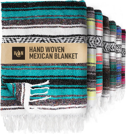 Hydration Nation Authentic Large Handwoven Mexican Blanket - Soft Yoga - Durable Serape - Lightweight Falsa, Beach, Camping, Picnic, Outdoor 70"x50" - Mandarin