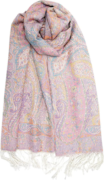 Achillea Reversible Paisley Pashmina Rave Scarf – Exotic Indian Shawls and Wraps for Evening Dresses, Festivals, All Seasons - Colors A